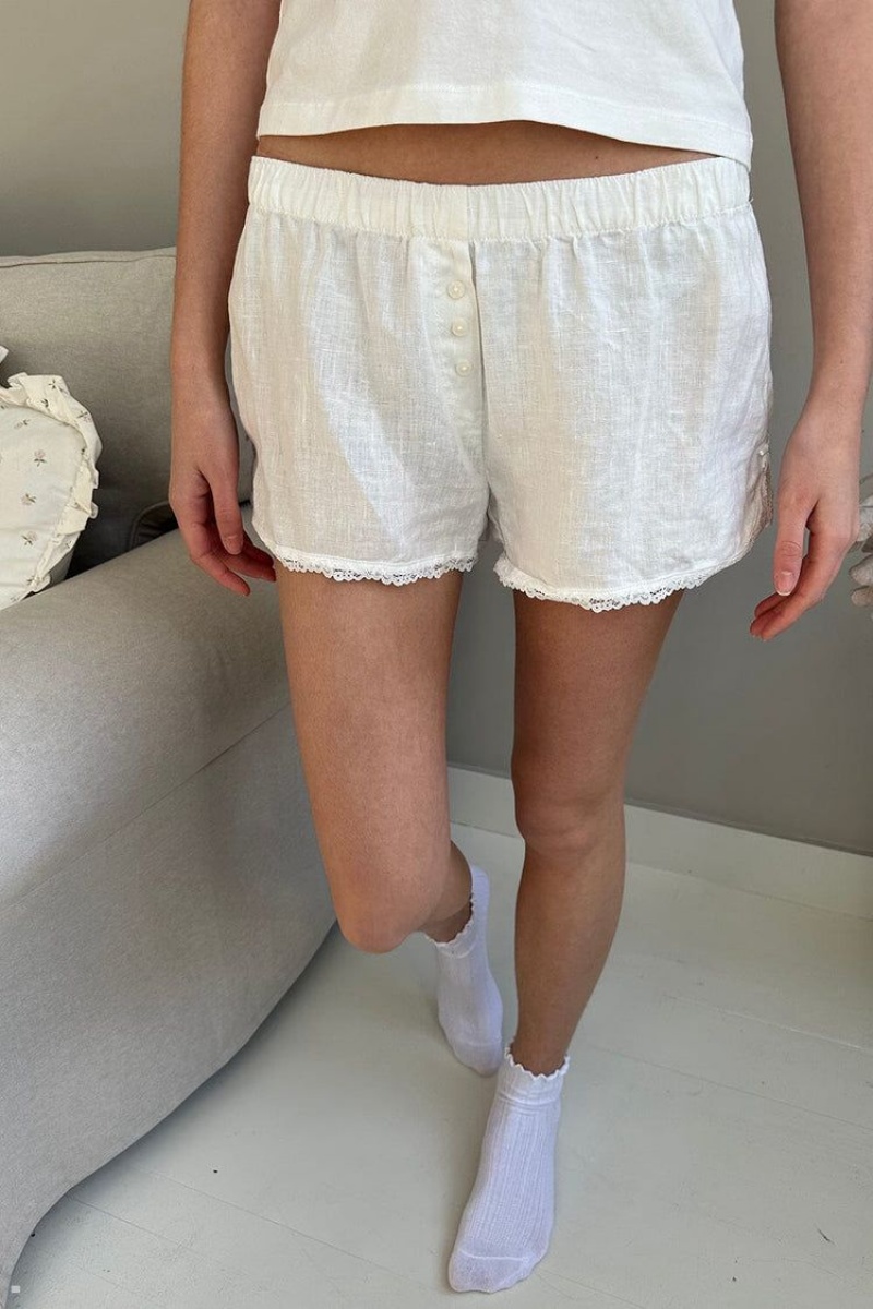 Short Brandy Melville Keira Linen Dentelle Blanche | RCH-13912099